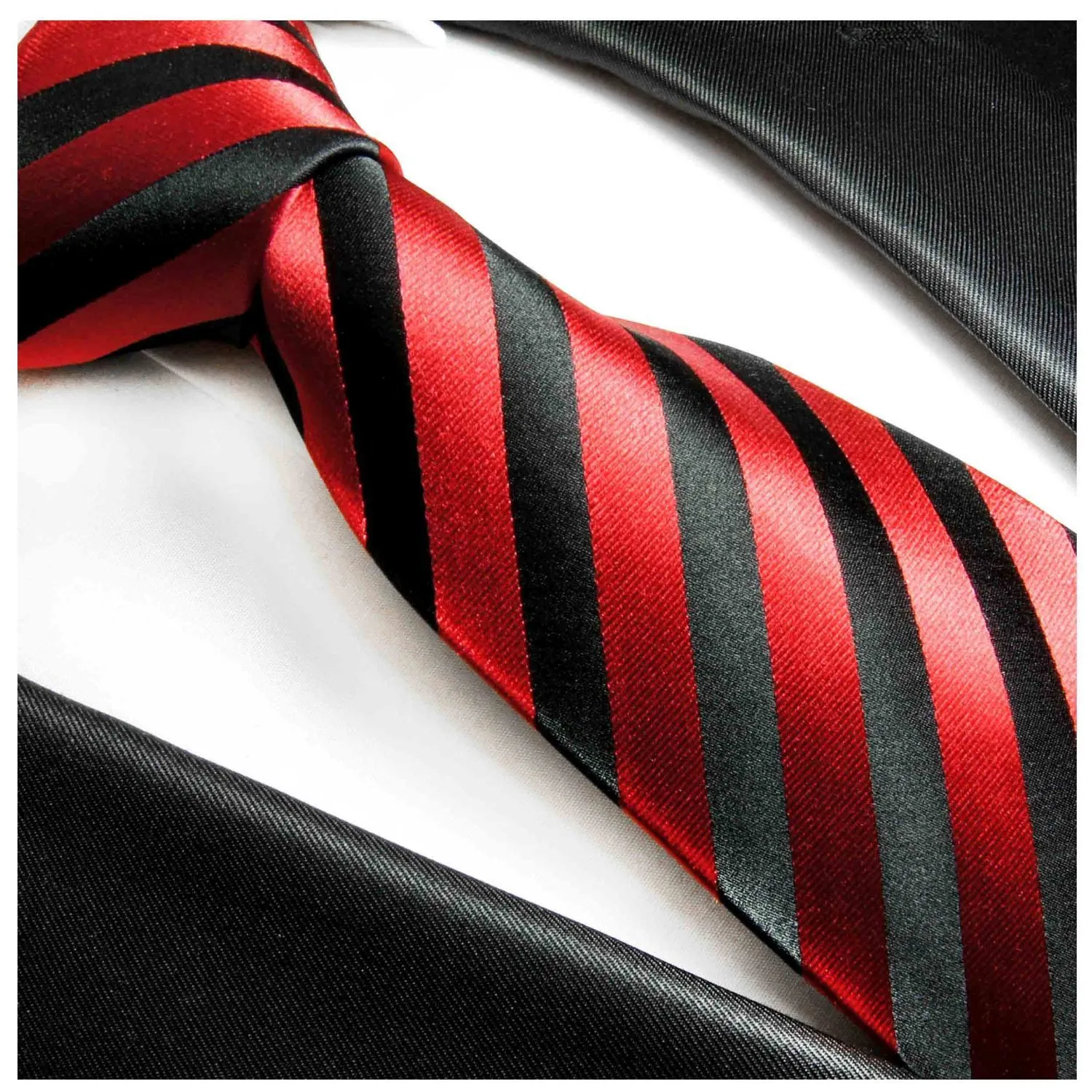 Red and Black Striped Silk Necktie by Paul Malone