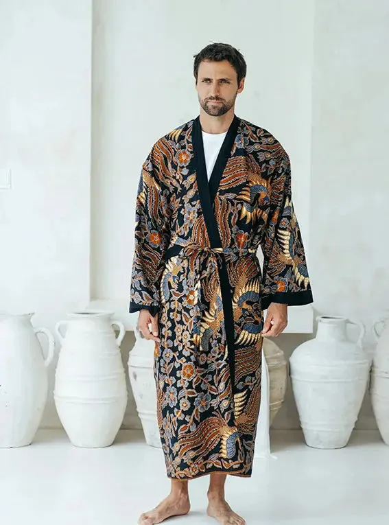 Royal Blue Men's Full Length Batik Robe