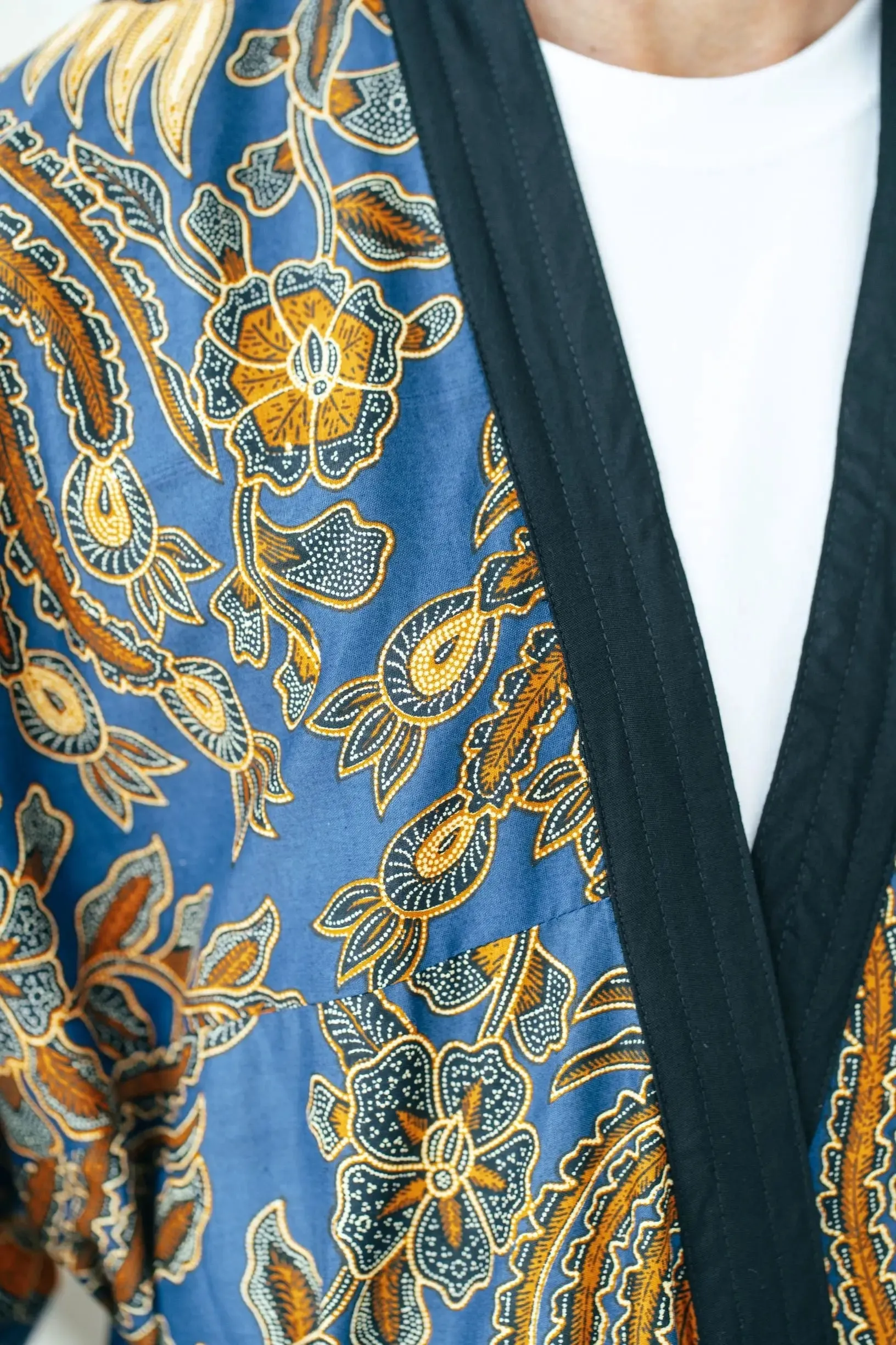 Royal Blue Men's Full Length Batik Robe