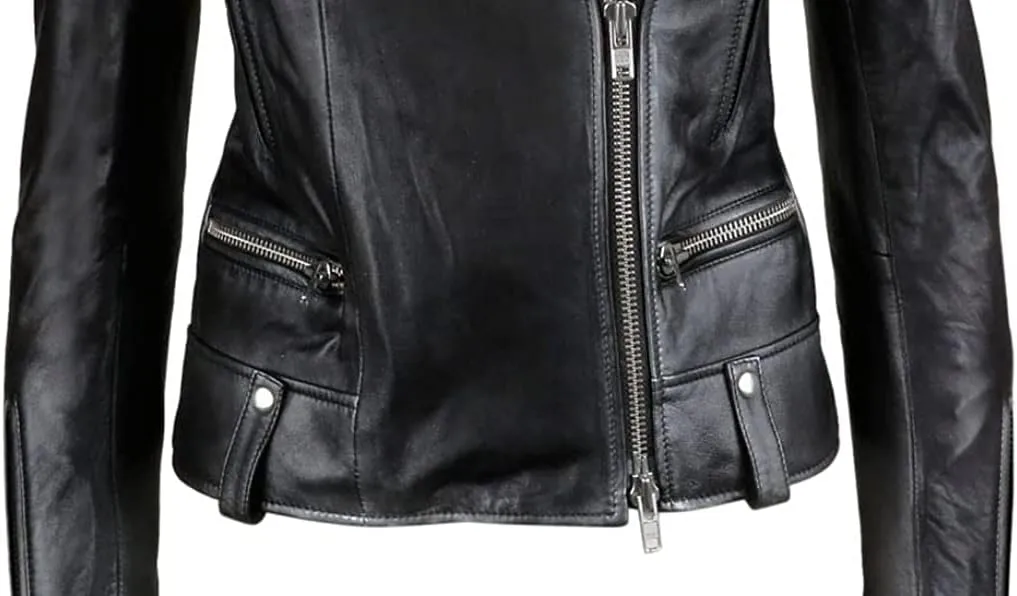 SAMS Classic Women Genuine Leather Jacket - Ladies Slim Fit Motorcycle Jacket Black
