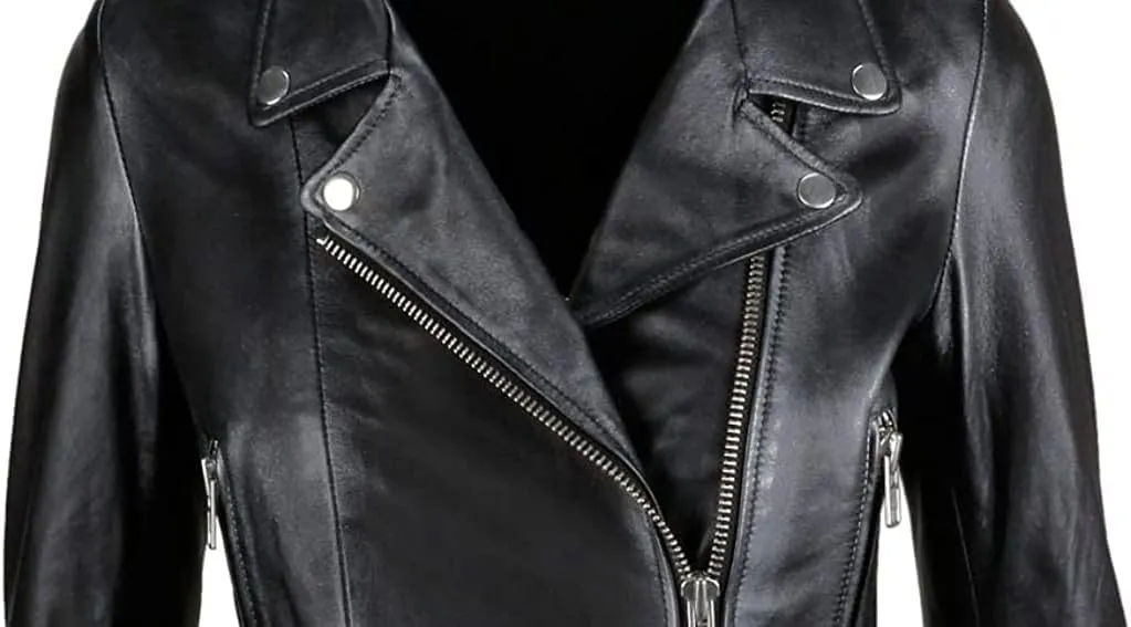 SAMS Classic Women Genuine Leather Jacket - Ladies Slim Fit Motorcycle Jacket Black