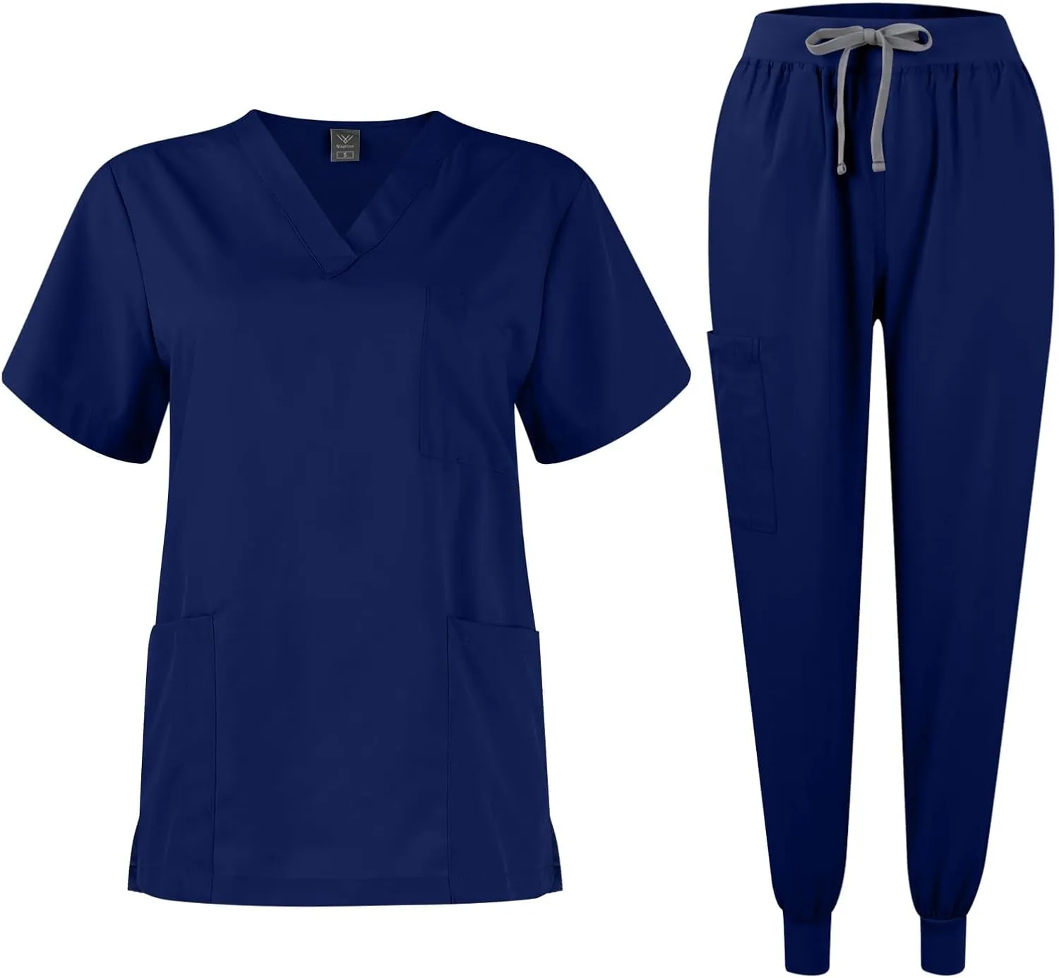 Scrubs for Women Set Stretch V-Neck Scrub Tops with Pockets & Cargo Pant Quick Drying Solid Nurse Work Uniform