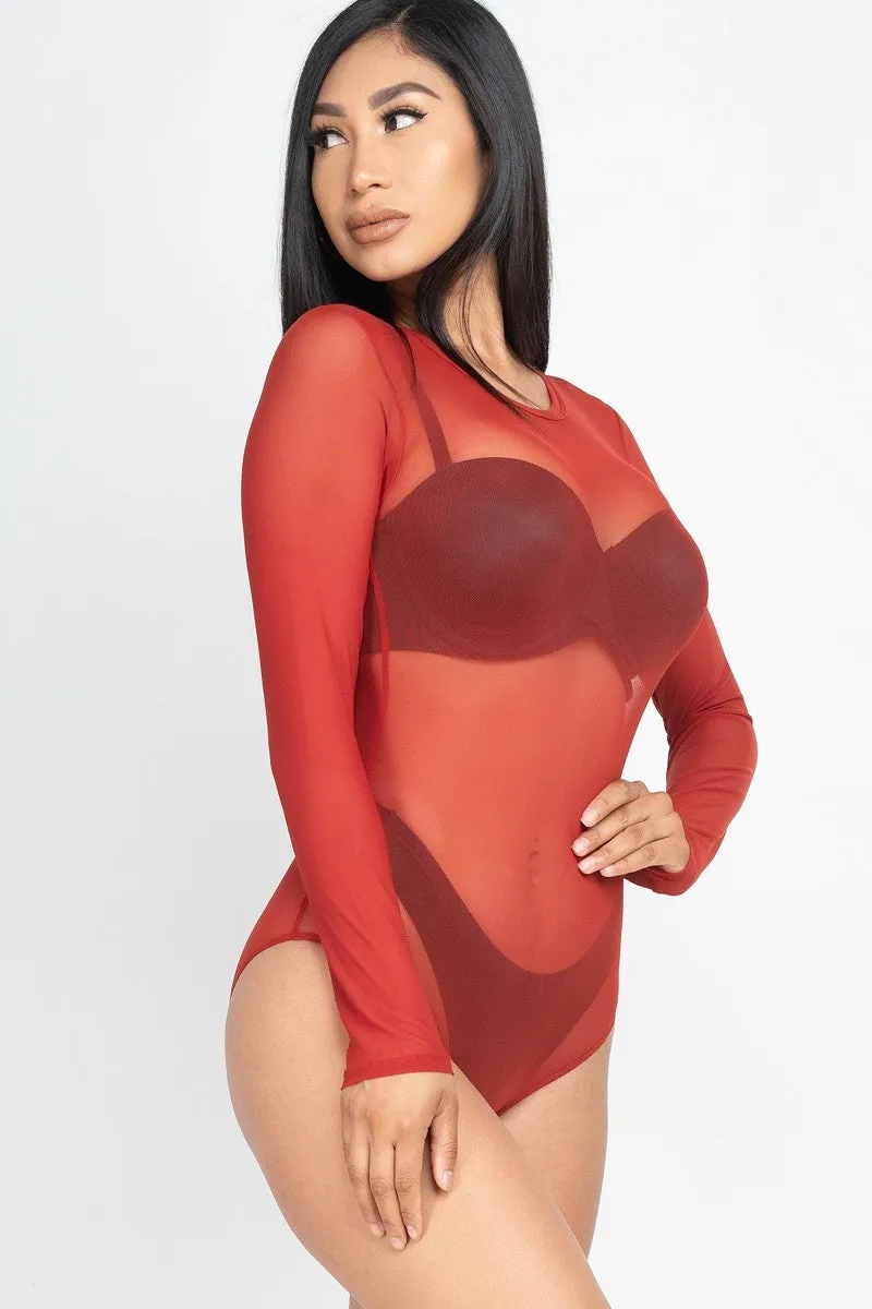 Sexy Sheer Mesh Long Sleeve Bodysuit - 3 colors - Ships from The US