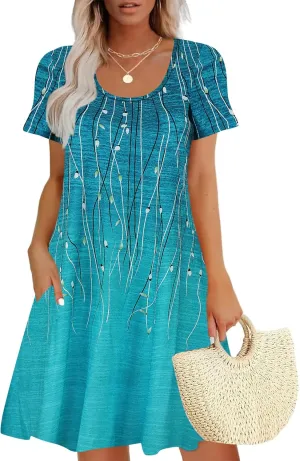 Sherosa Women's Summer Dresses 2025 Beach Boho Sundress Short Sleeve Loose Casual Tshirt Dress with Pockets
