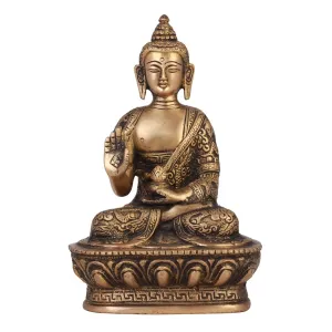 ShopEndHere Blessing Buddha Idol (7 Inch Tall), Hand Crafted Lifestory Buddha Statue, Fine Carving, Antique Brass Sculpture, Vintage Decorative, Valuable Collection, Rustic Finish