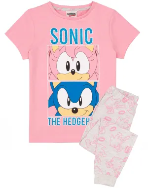 Sonic the Hedgehog Multi-Character Placement & All-Over Print Girls Pink Short Sleeve Long Leg Pyjama Set