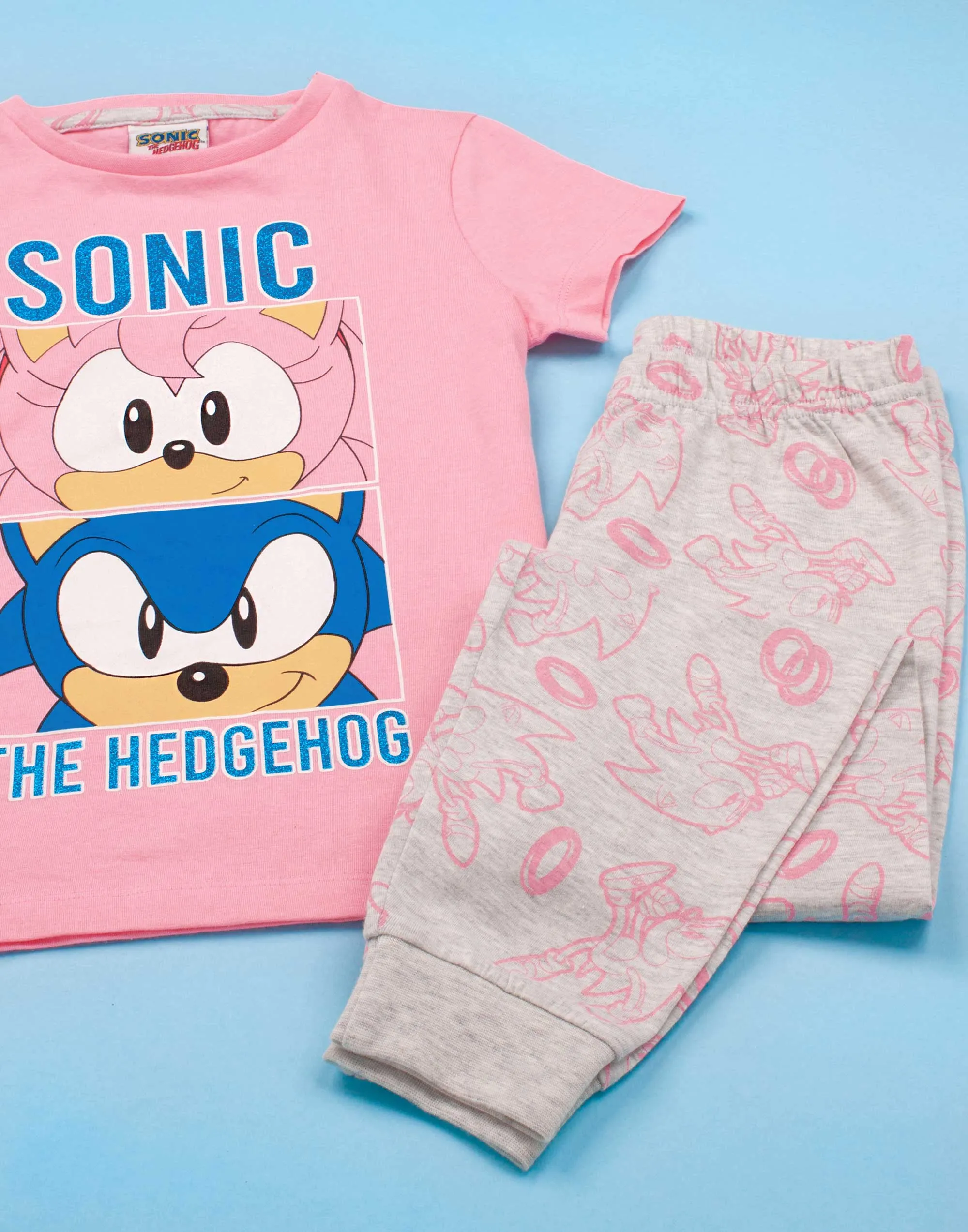 Sonic the Hedgehog Multi-Character Placement & All-Over Print Girls Pink Short Sleeve Long Leg Pyjama Set