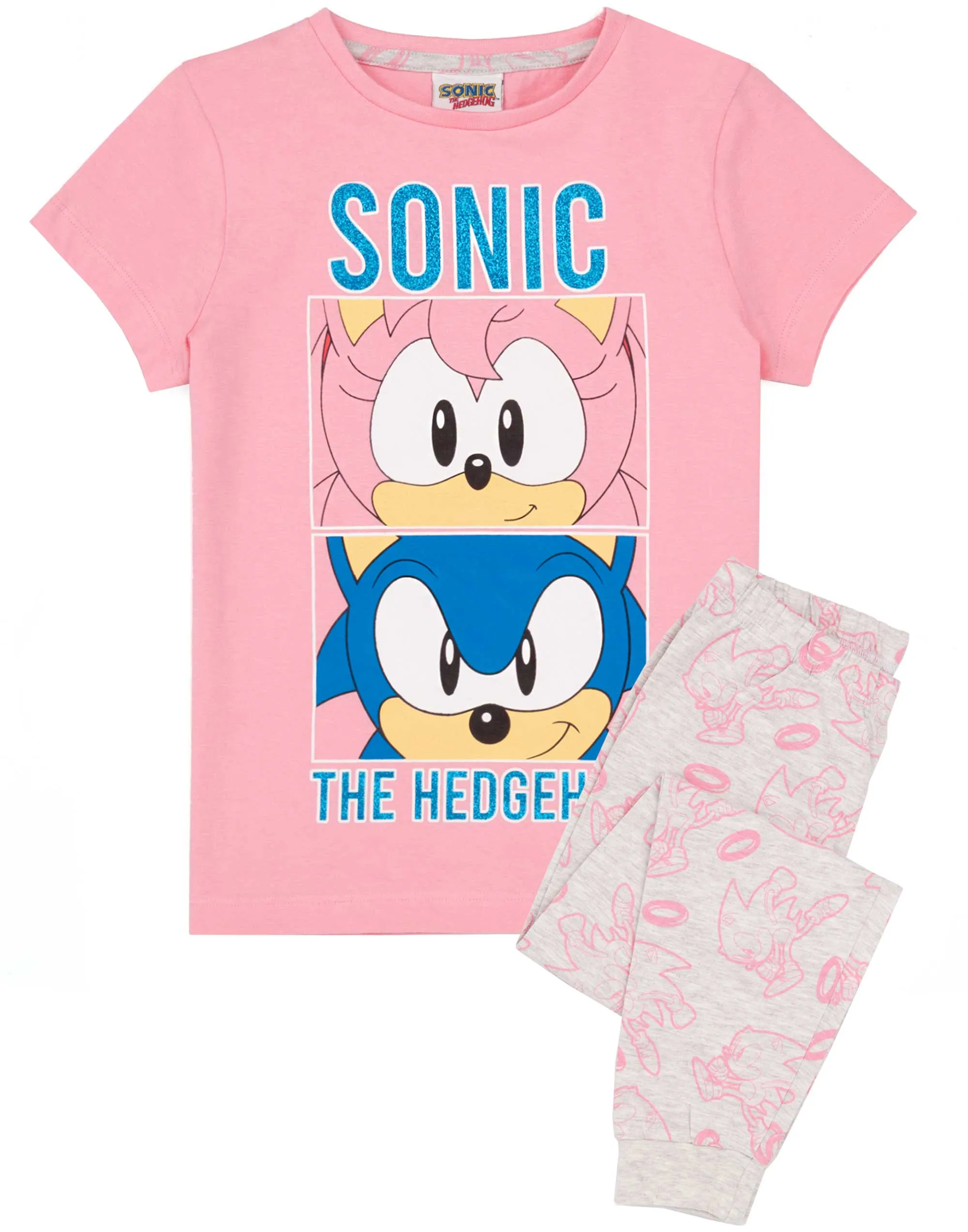 Sonic the Hedgehog Multi-Character Placement & All-Over Print Girls Pink Short Sleeve Long Leg Pyjama Set