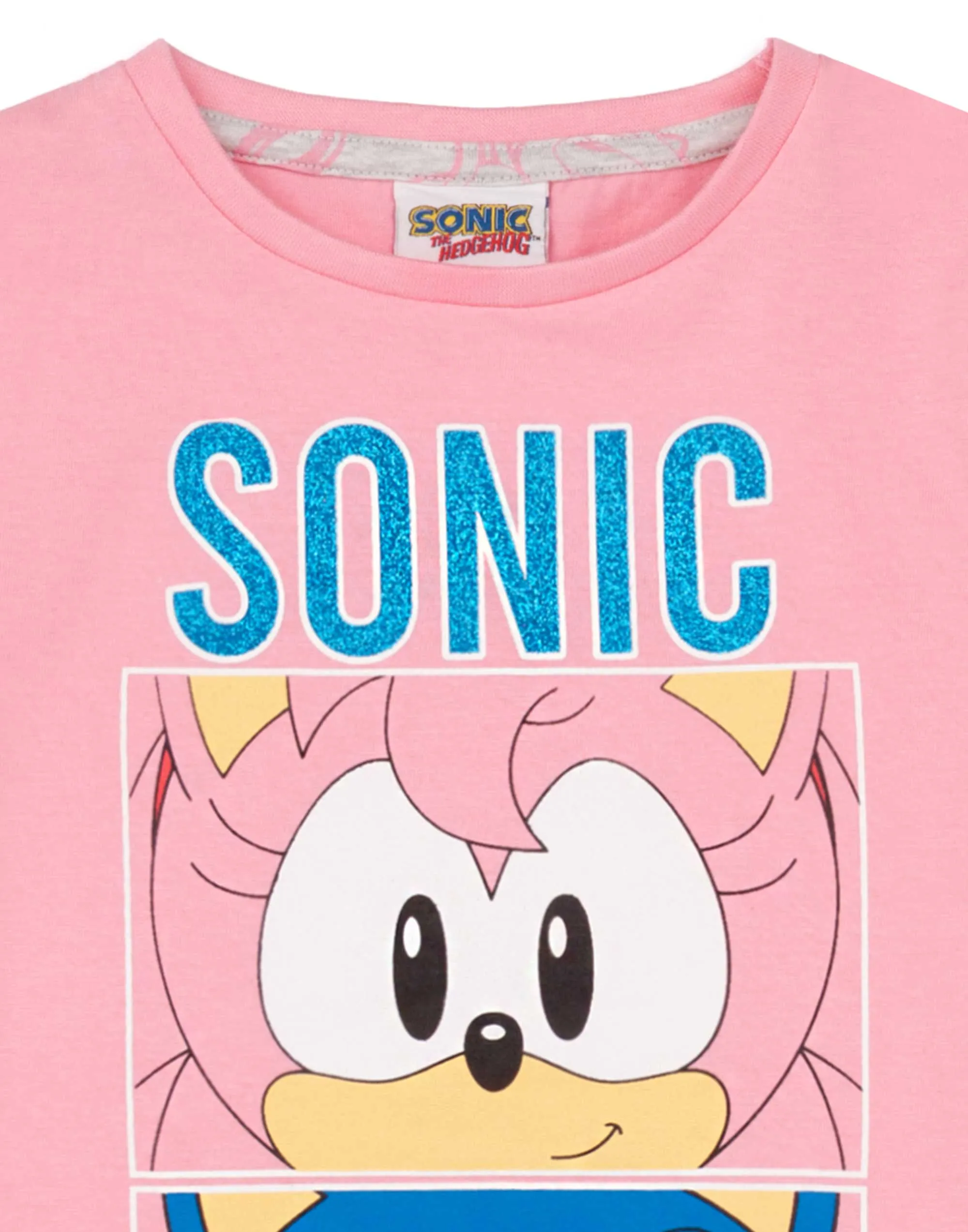 Sonic the Hedgehog Multi-Character Placement & All-Over Print Girls Pink Short Sleeve Long Leg Pyjama Set