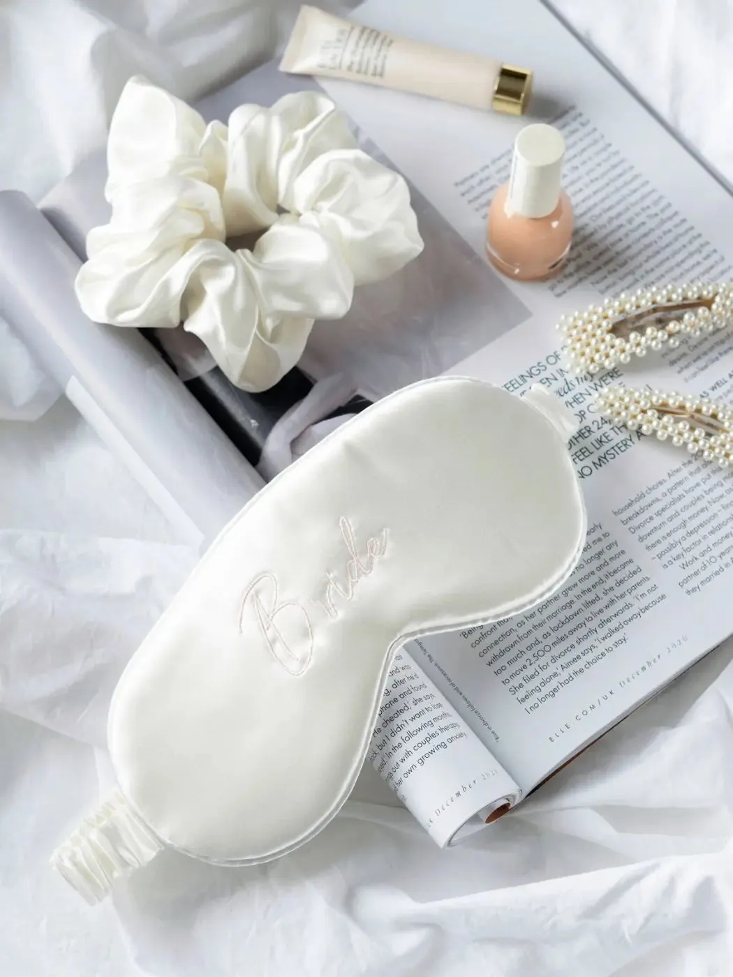The Bridal Silk Eye Mask - Pearl White