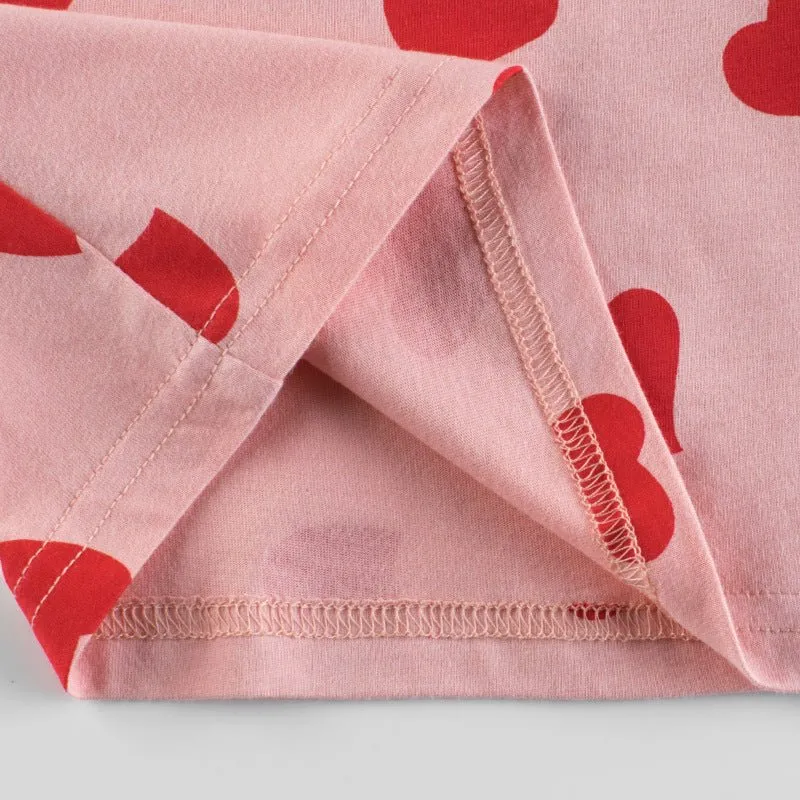 Toddler Girl's Pink Heart Print Short Sleeve T-shirt