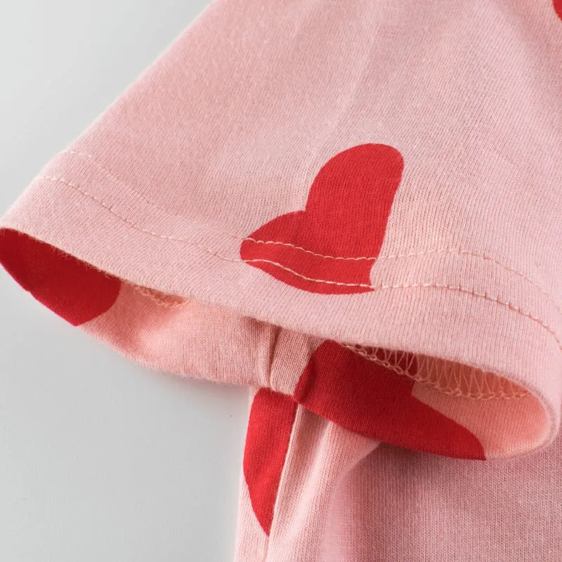 Toddler Girl's Pink Heart Print Short Sleeve T-shirt