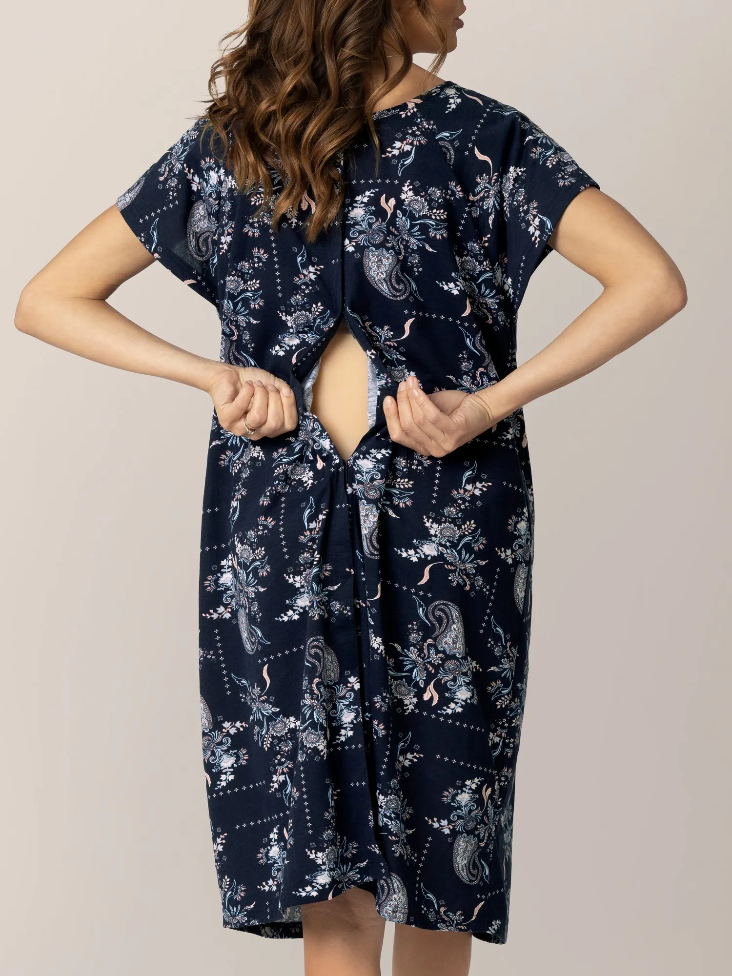 Universal Labor & Delivery Gown | Navy Paisley