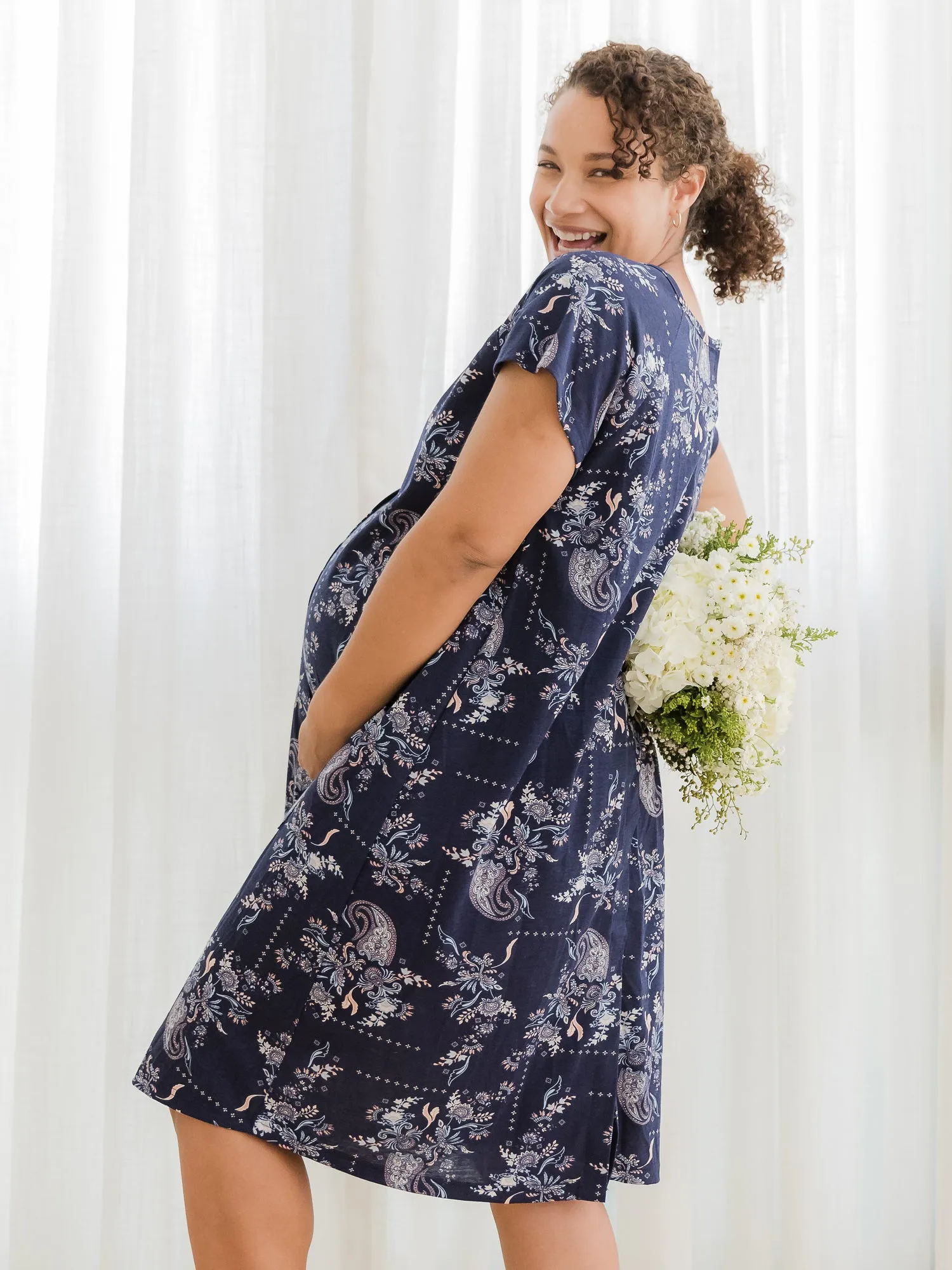 Universal Labor & Delivery Gown | Navy Paisley