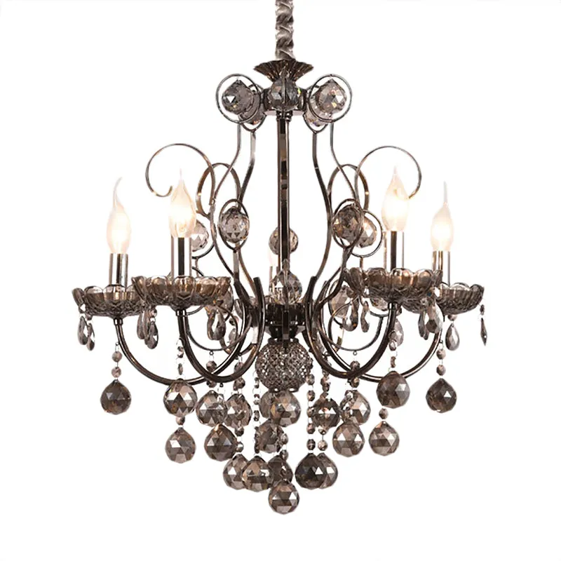 Vintage Style Smoke Gray Crystal Chandelier Light - Pendant Lighting with Candle 3/5 Lights for Dining Room