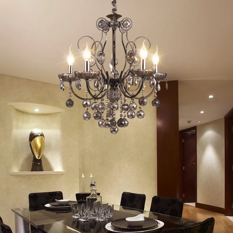 Vintage Style Smoke Gray Crystal Chandelier Light - Pendant Lighting with Candle 3/5 Lights for Dining Room