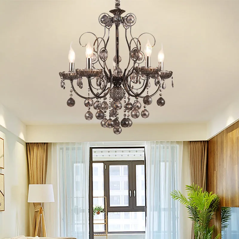 Vintage Style Smoke Gray Crystal Chandelier Light - Pendant Lighting with Candle 3/5 Lights for Dining Room