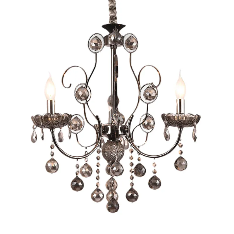 Vintage Style Smoke Gray Crystal Chandelier Light - Pendant Lighting with Candle 3/5 Lights for Dining Room
