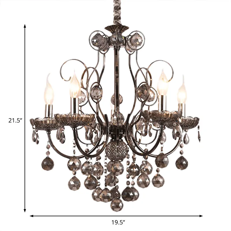 Vintage Style Smoke Gray Crystal Chandelier Light - Pendant Lighting with Candle 3/5 Lights for Dining Room