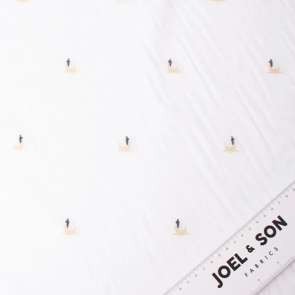 White Superfine 'Gondola' Embroidered Cotton
