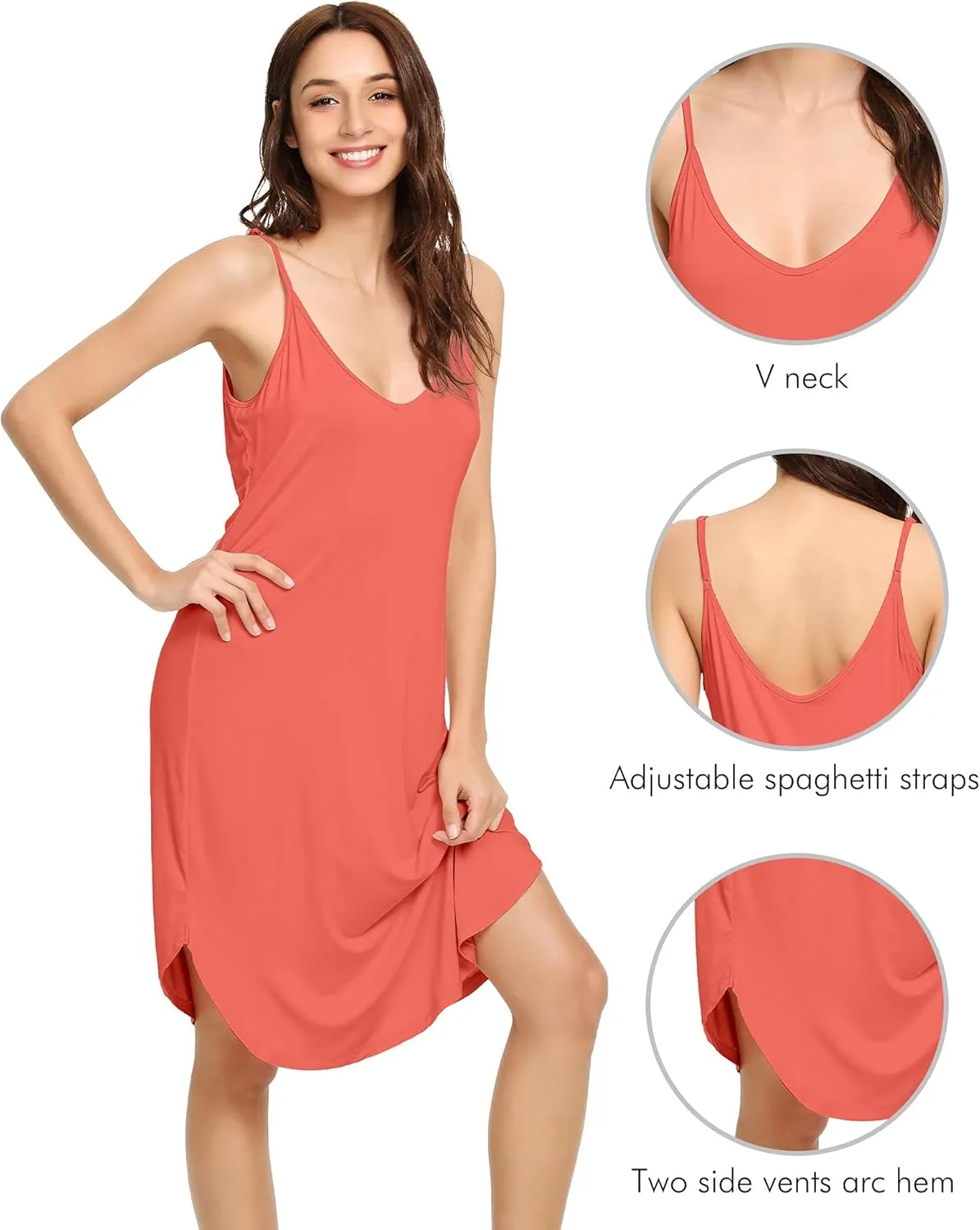 WiWi Slip Dress for Women Sleeveless Nightgowns Sexy Chemise Nightgown Full Slips Babydoll -Viscose from Bamboo S-XXL