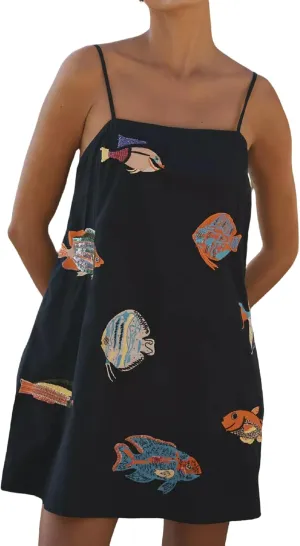 Women Floral Cami Mini Dress Boho Flowy Spaghetti Strap Vacation Short Dresses Y2k Loose Graphic Slip Sundress