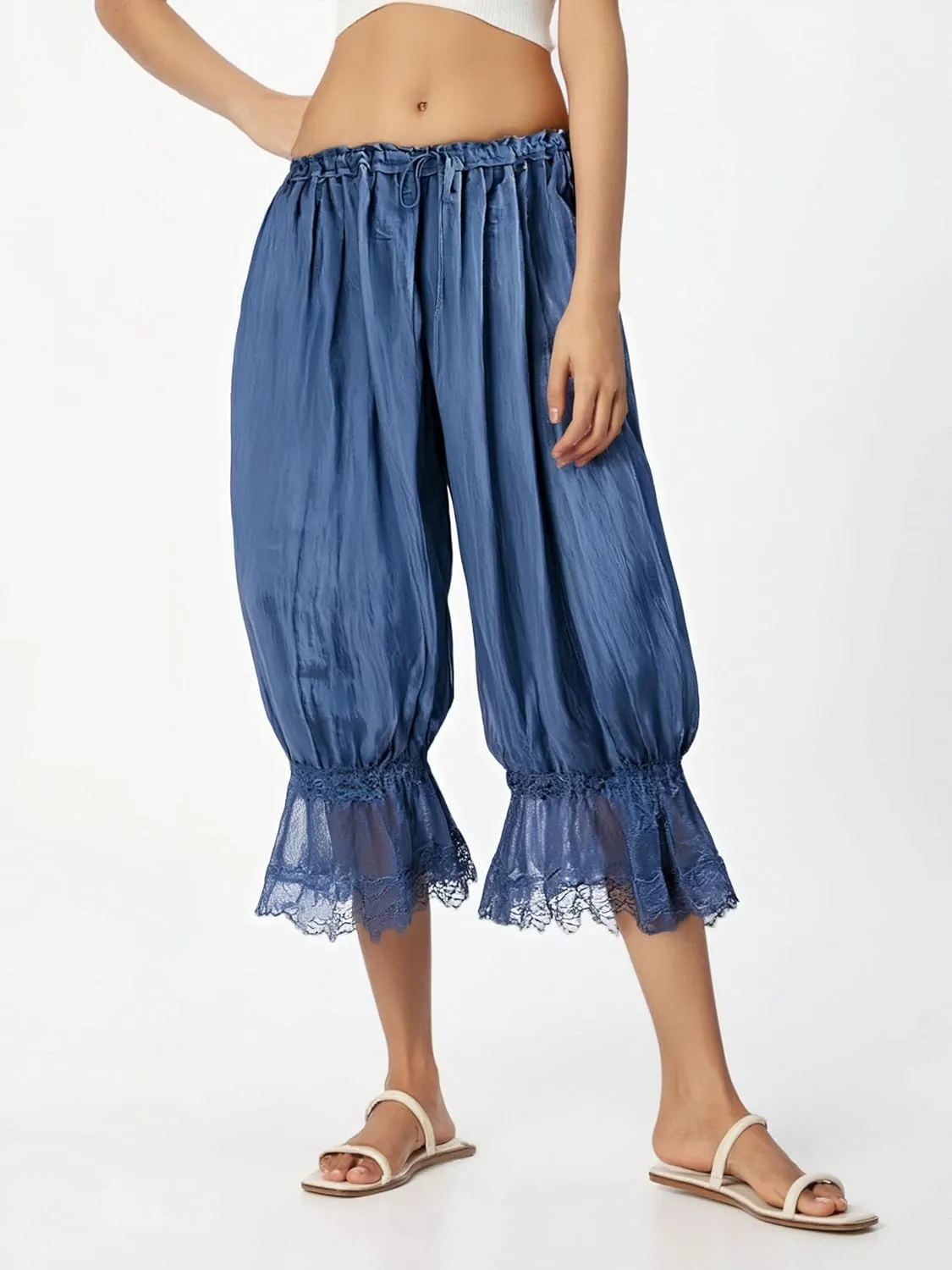 Women Lace Long Bloomers Pants Elastic Waist Y2k Ruffle Pettipants Slip Cute Pantaloons Pumpkin Pants