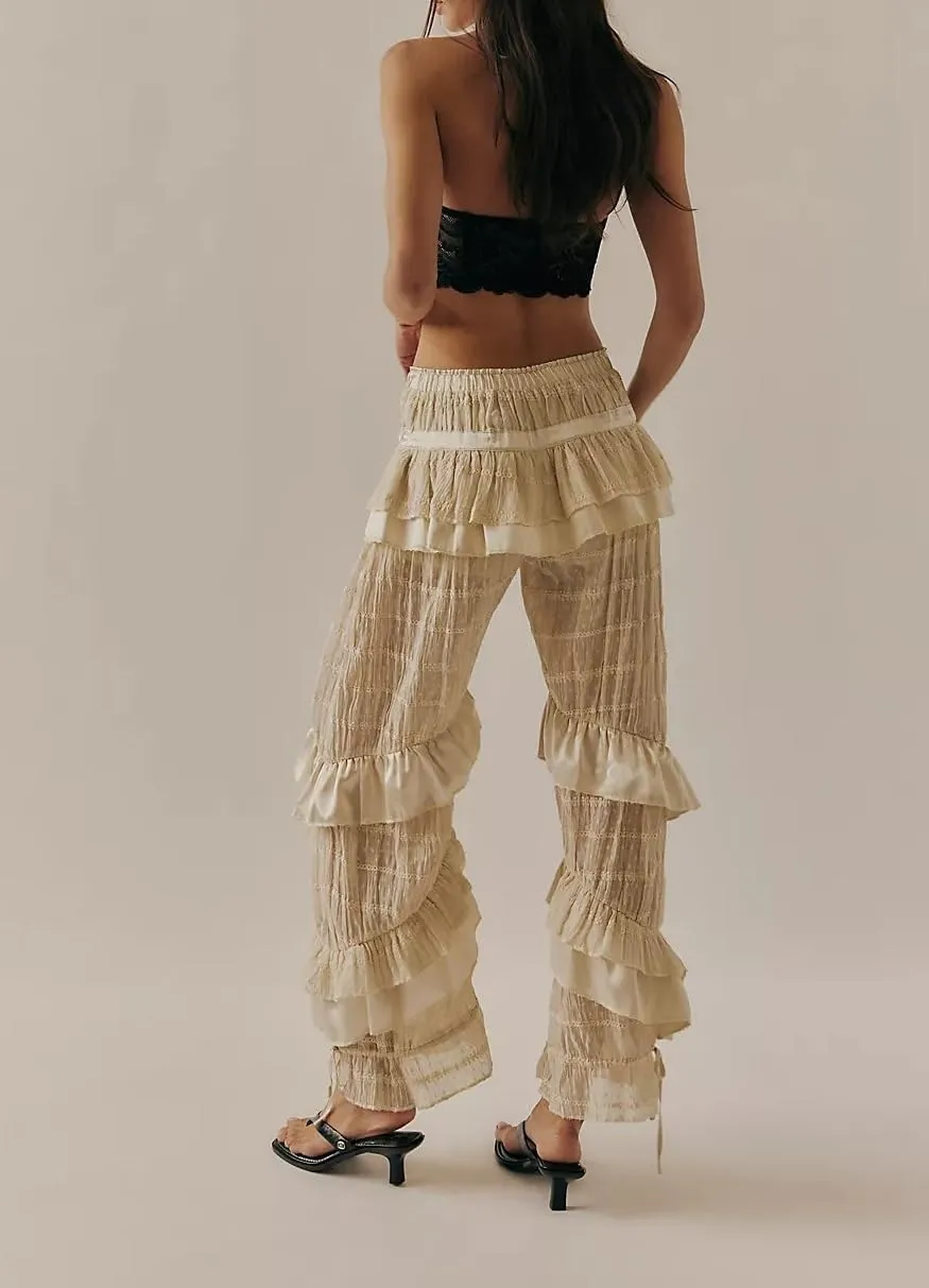 Women Lace Long Bloomers Pants Elastic Waist Y2k Ruffle Pettipants Slip Cute Pantaloons Pumpkin Pants