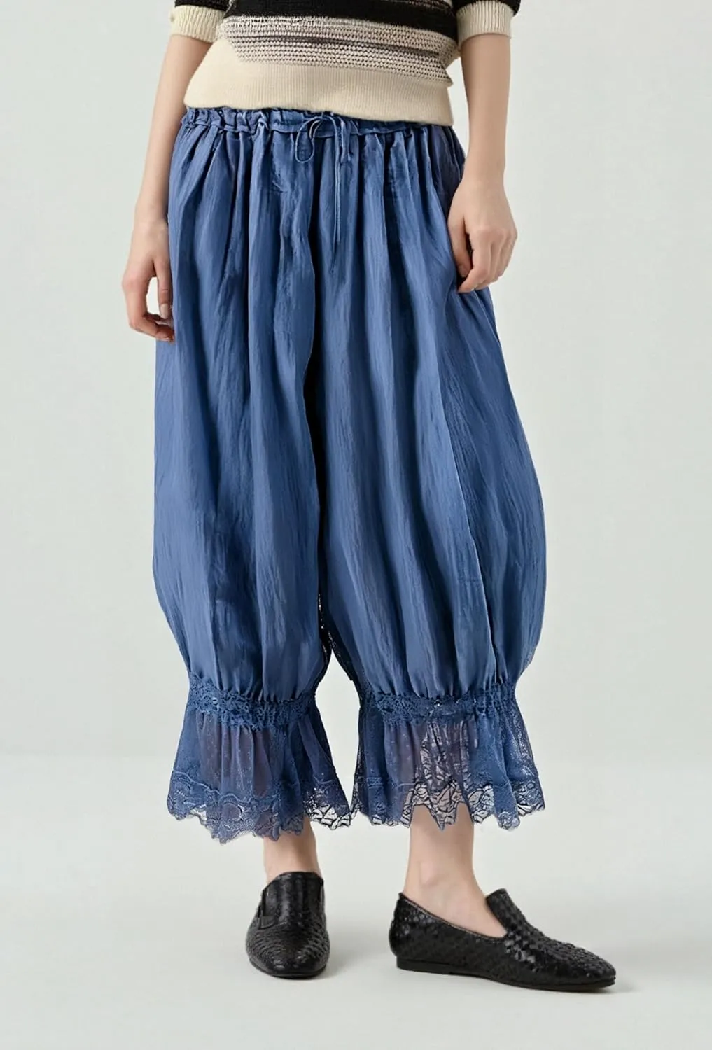 Women Lace Long Bloomers Pants Elastic Waist Y2k Ruffle Pettipants Slip Cute Pantaloons Pumpkin Pants