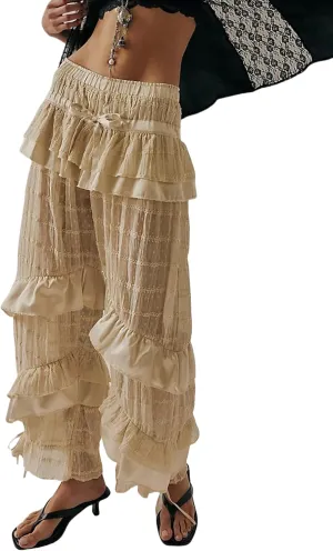 Women Lace Long Bloomers Pants Elastic Waist Y2k Ruffle Pettipants Slip Cute Pantaloons Pumpkin Pants