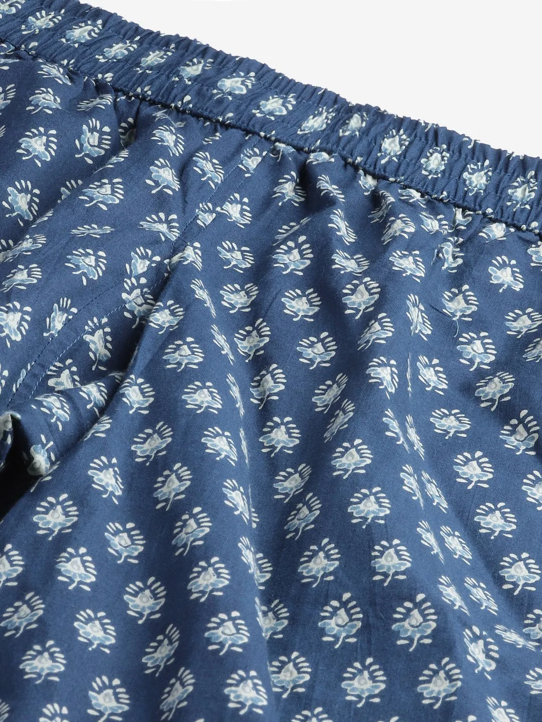 Women'S Dark Blue Buti Print Cotton Nightwear