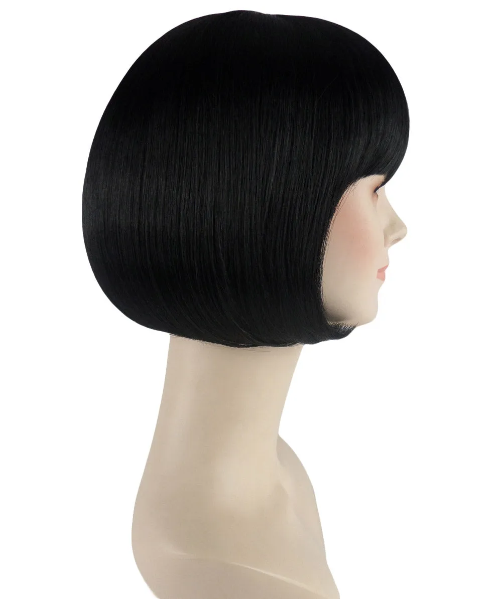 Womens Short Black Bob Wig | Party Ready Fancy Cosplay Halloween Wig | Premium Breathable Capless Cap