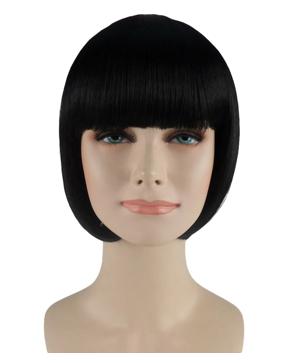 Womens Short Black Bob Wig | Party Ready Fancy Cosplay Halloween Wig | Premium Breathable Capless Cap