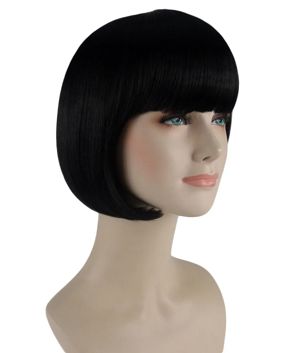 Womens Short Black Bob Wig | Party Ready Fancy Cosplay Halloween Wig | Premium Breathable Capless Cap