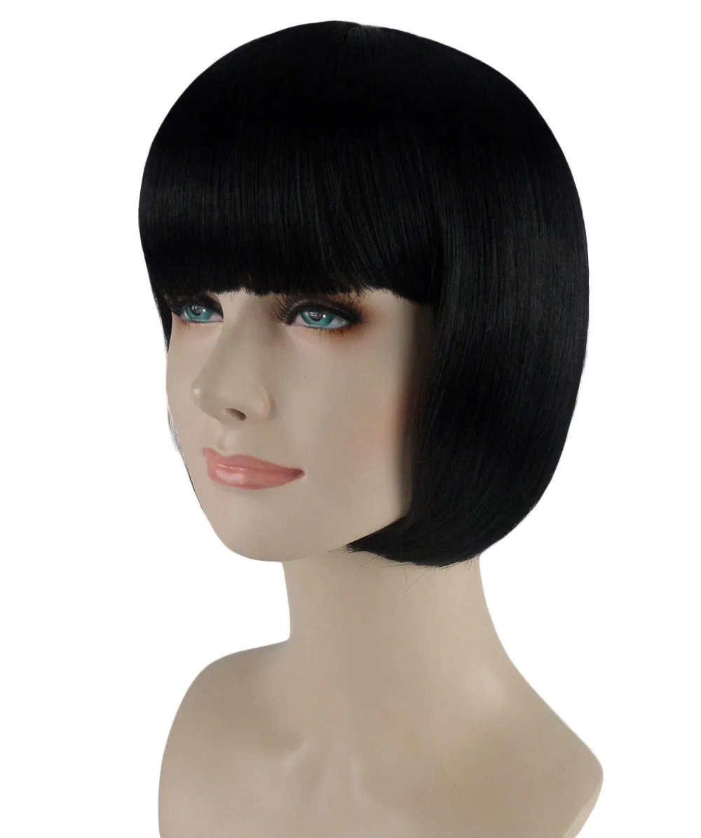 Womens Short Black Bob Wig | Party Ready Fancy Cosplay Halloween Wig | Premium Breathable Capless Cap