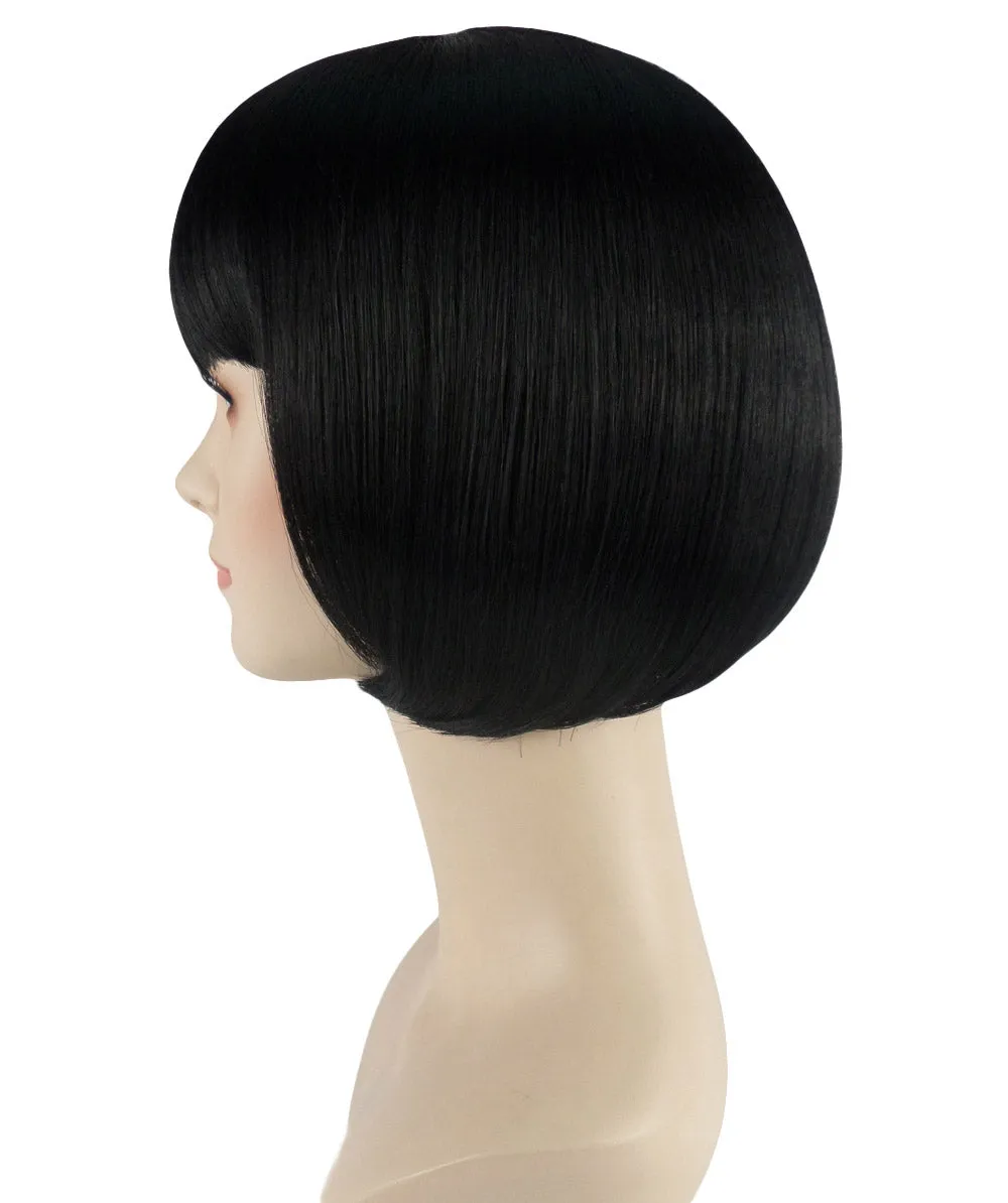 Womens Short Black Bob Wig | Party Ready Fancy Cosplay Halloween Wig | Premium Breathable Capless Cap