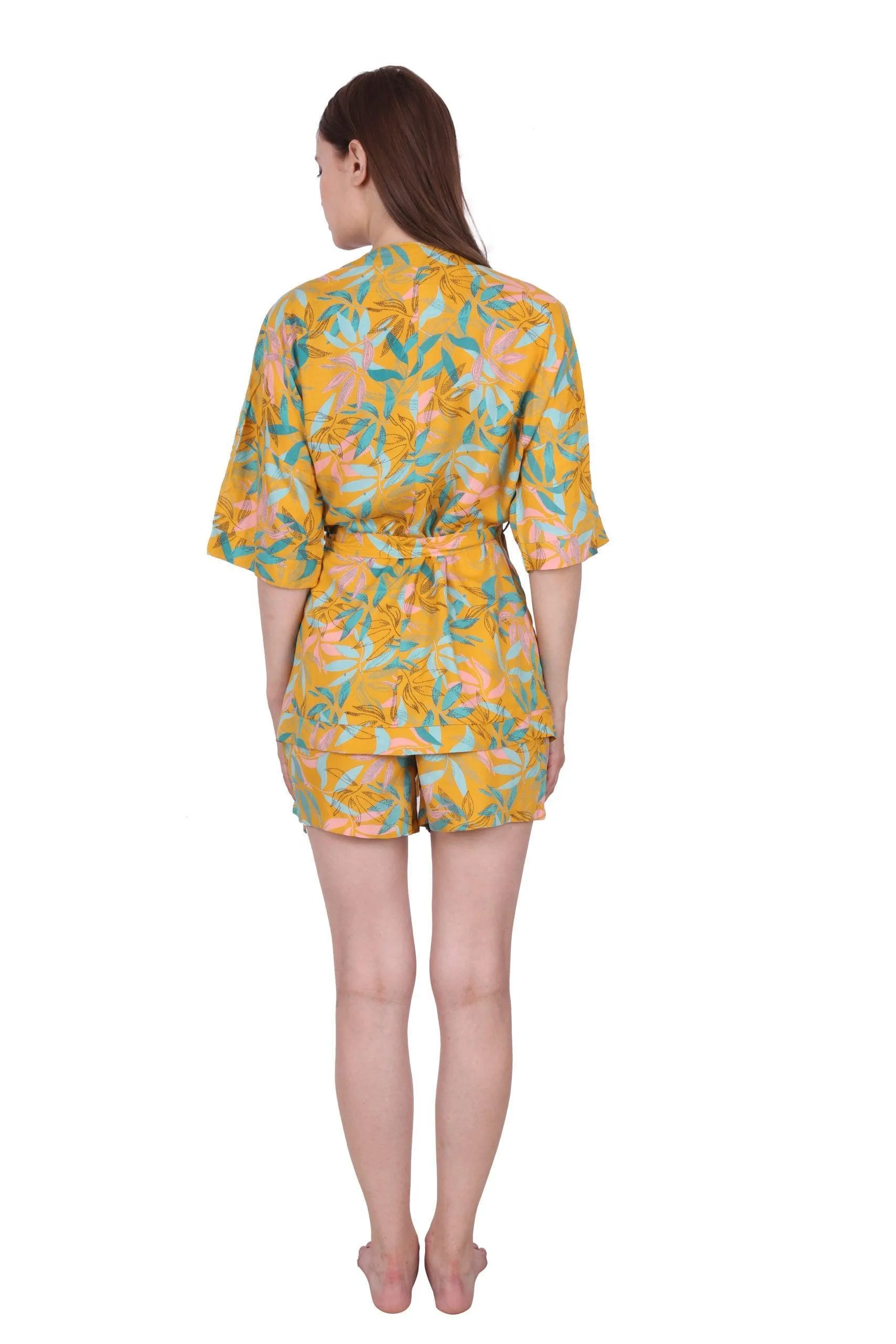 Yellow Floral Printed Nightwear Robe
