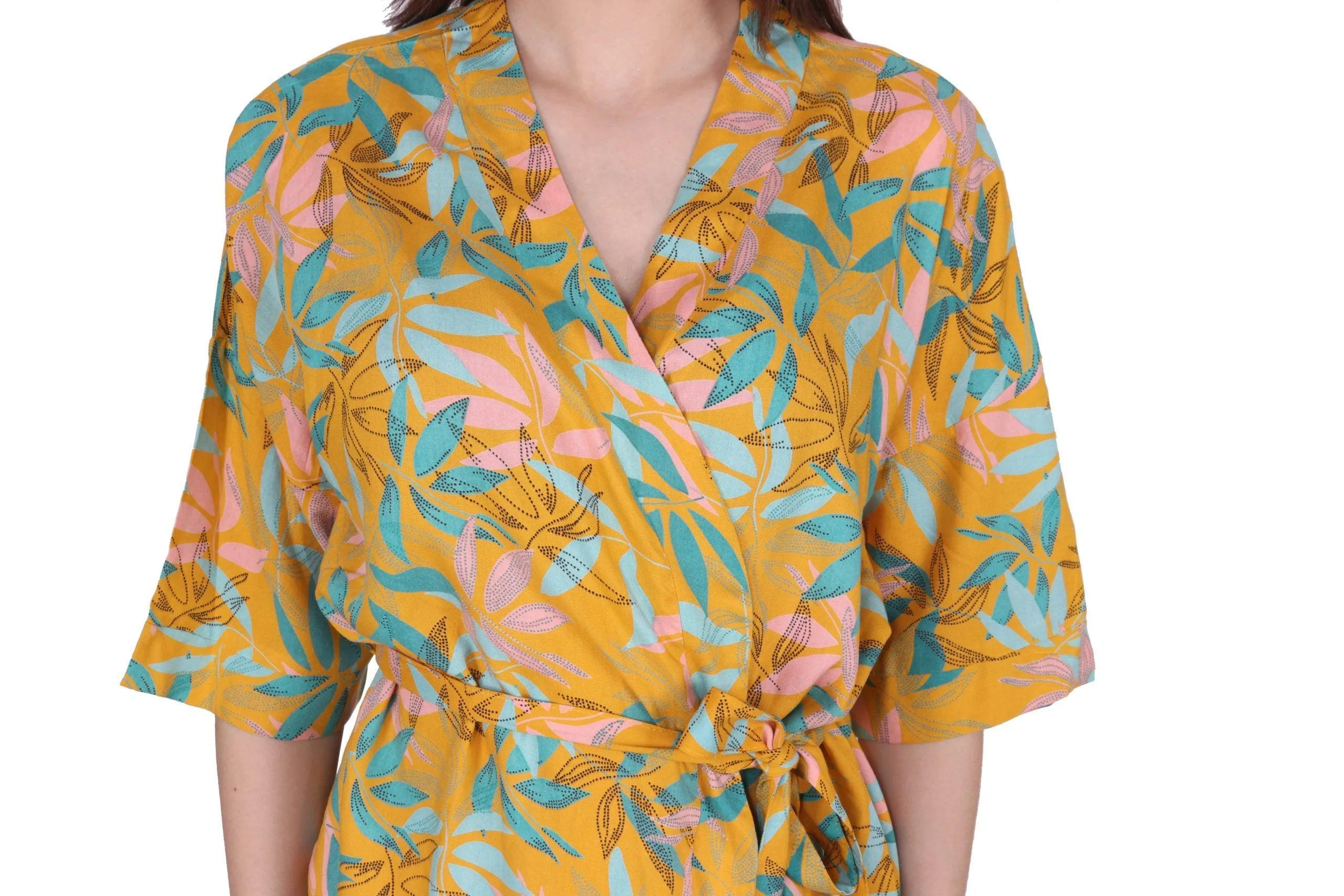 Yellow Floral Printed Nightwear Robe
