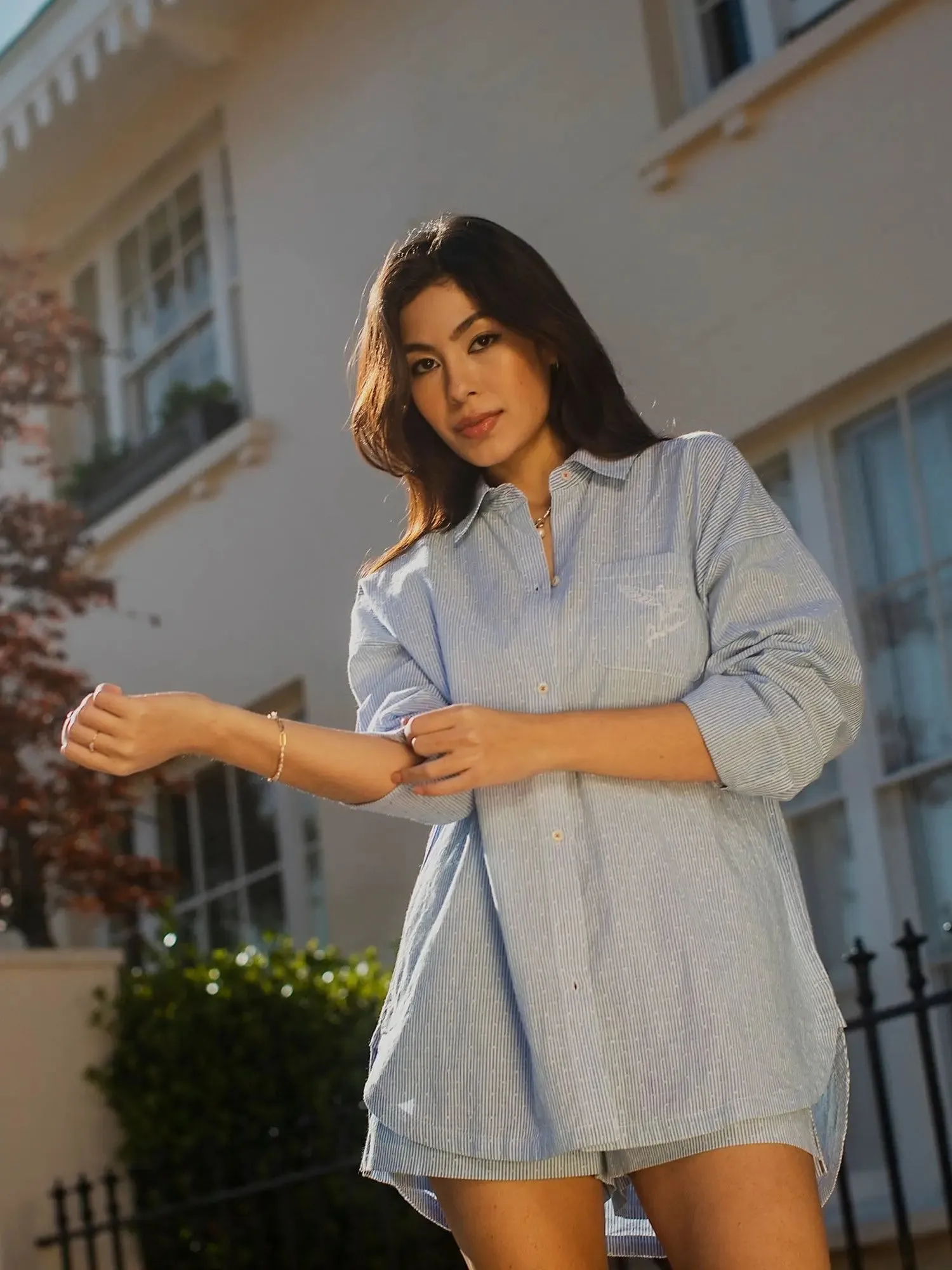 Yew Striped Ethical-Cotton Pyjama Shirt - Mountain Blue