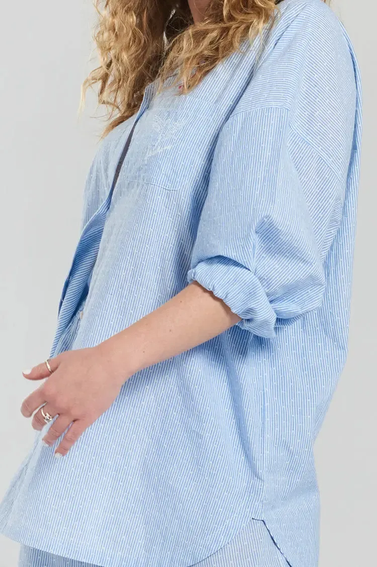 Yew Striped Ethical-Cotton Pyjama Shirt - Mountain Blue