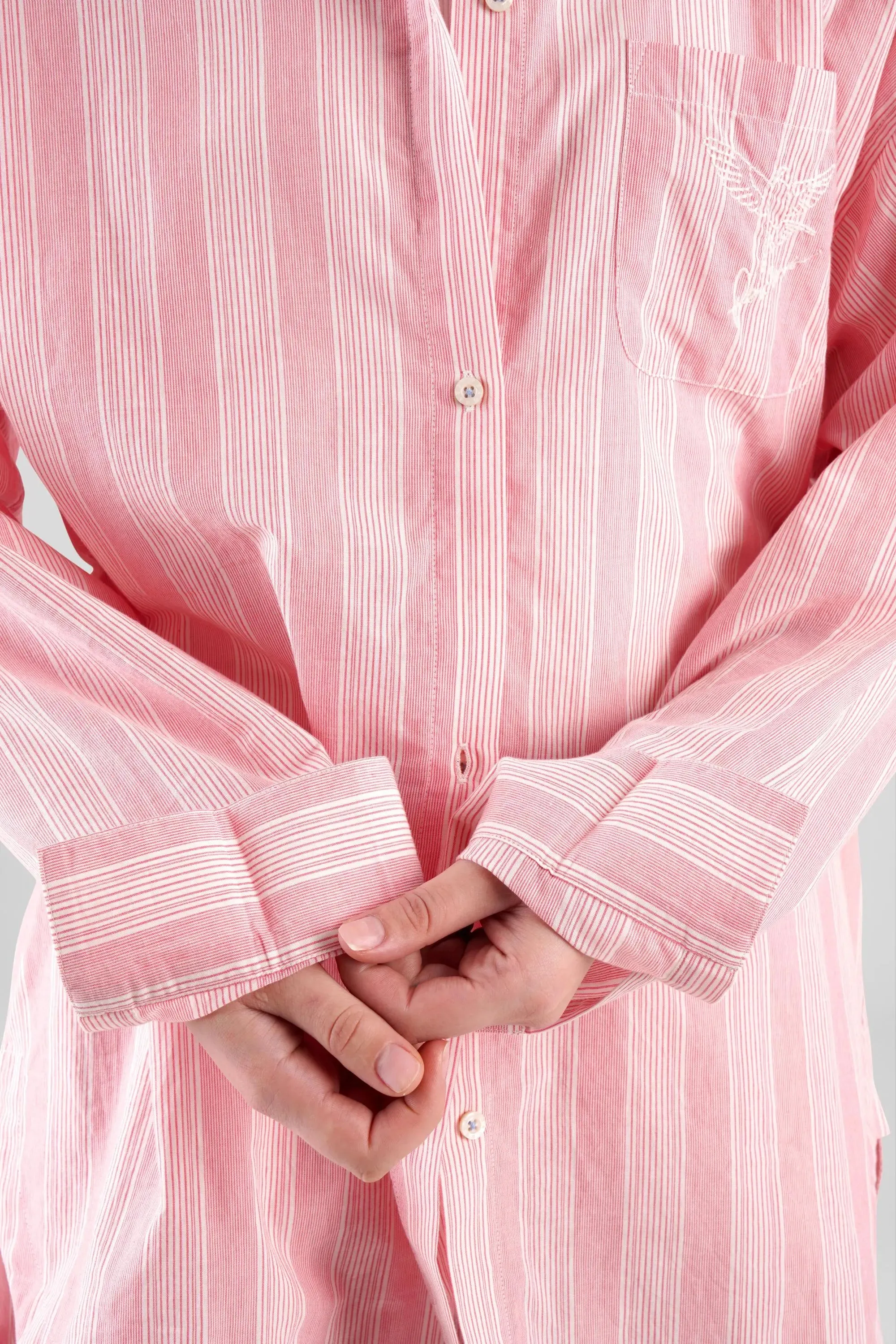 Yew Striped Ethical-Cotton Pyjama Shirt - Sunset Peach