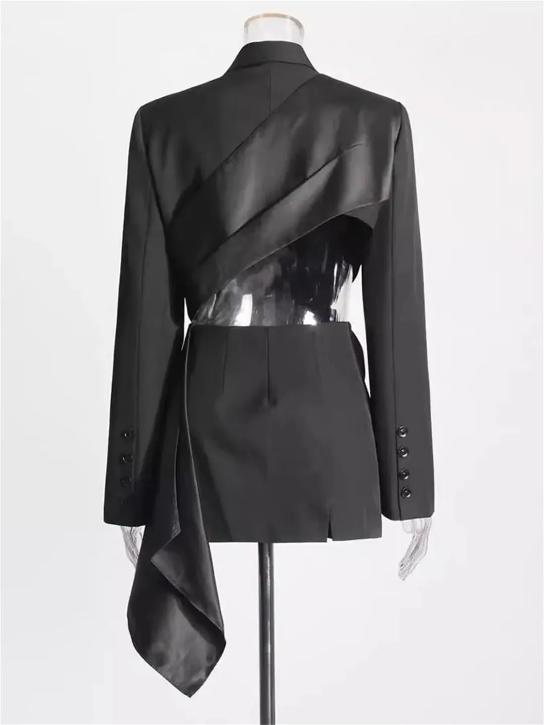Zadaos Women's Blazer Jackets V-Neck Show Waist Bow Patchwork Notched Solid Color Elegant Suit Jacket