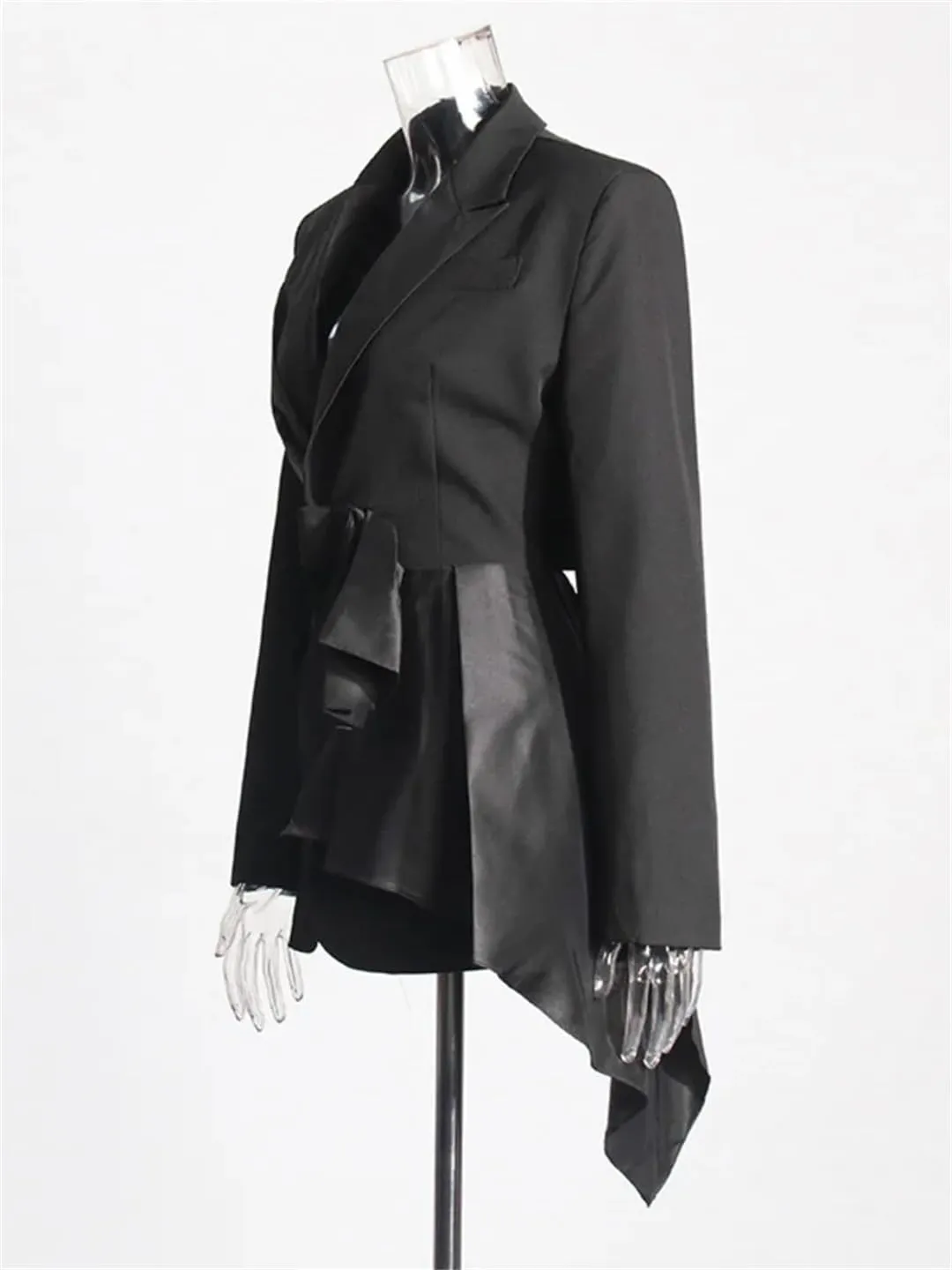 Zadaos Women's Blazer Jackets V-Neck Show Waist Bow Patchwork Notched Solid Color Elegant Suit Jacket